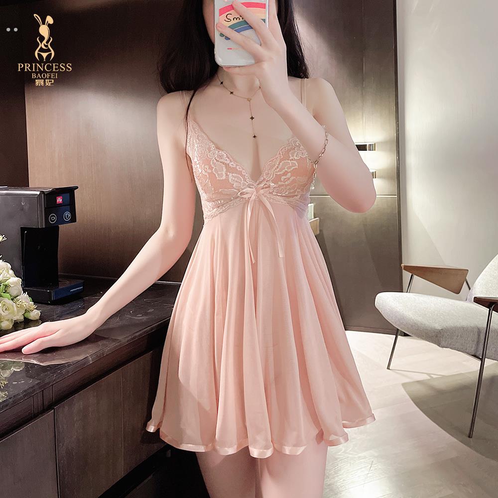 性感睡衣夏季冰丝凉感蕾丝小胸透明吊带睡裙女2024年新款趣味内衣