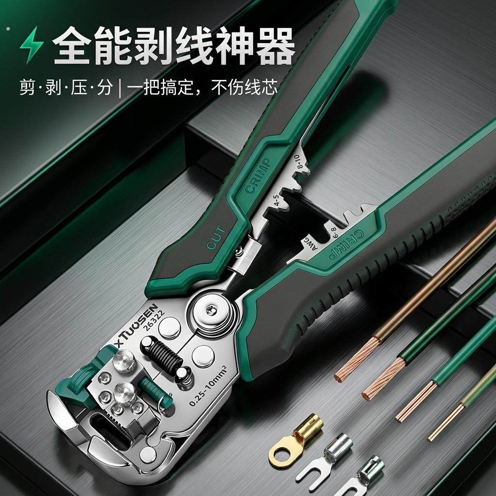 拓森电工工具大全多功能剥线器端子压线钳压接钳电缆自动剥线钳