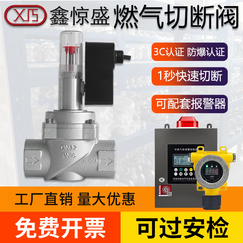 工业商用天然气报警器燃气电磁式紧急断阀管道漏气自动关闭切断阀