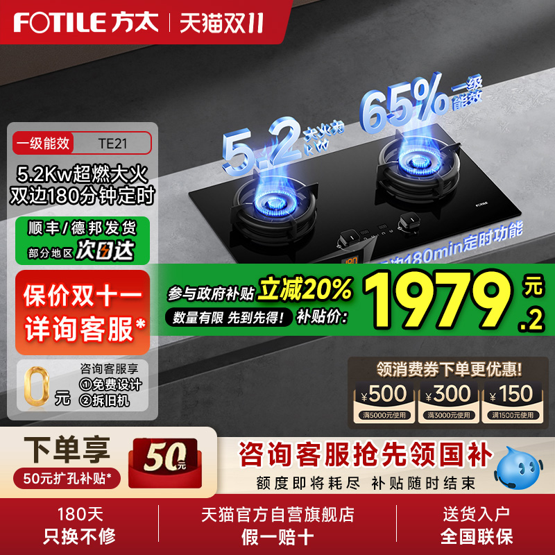 【政府补贴20%】方太TE21燃气灶嵌入式家用定时灶双灶官方01