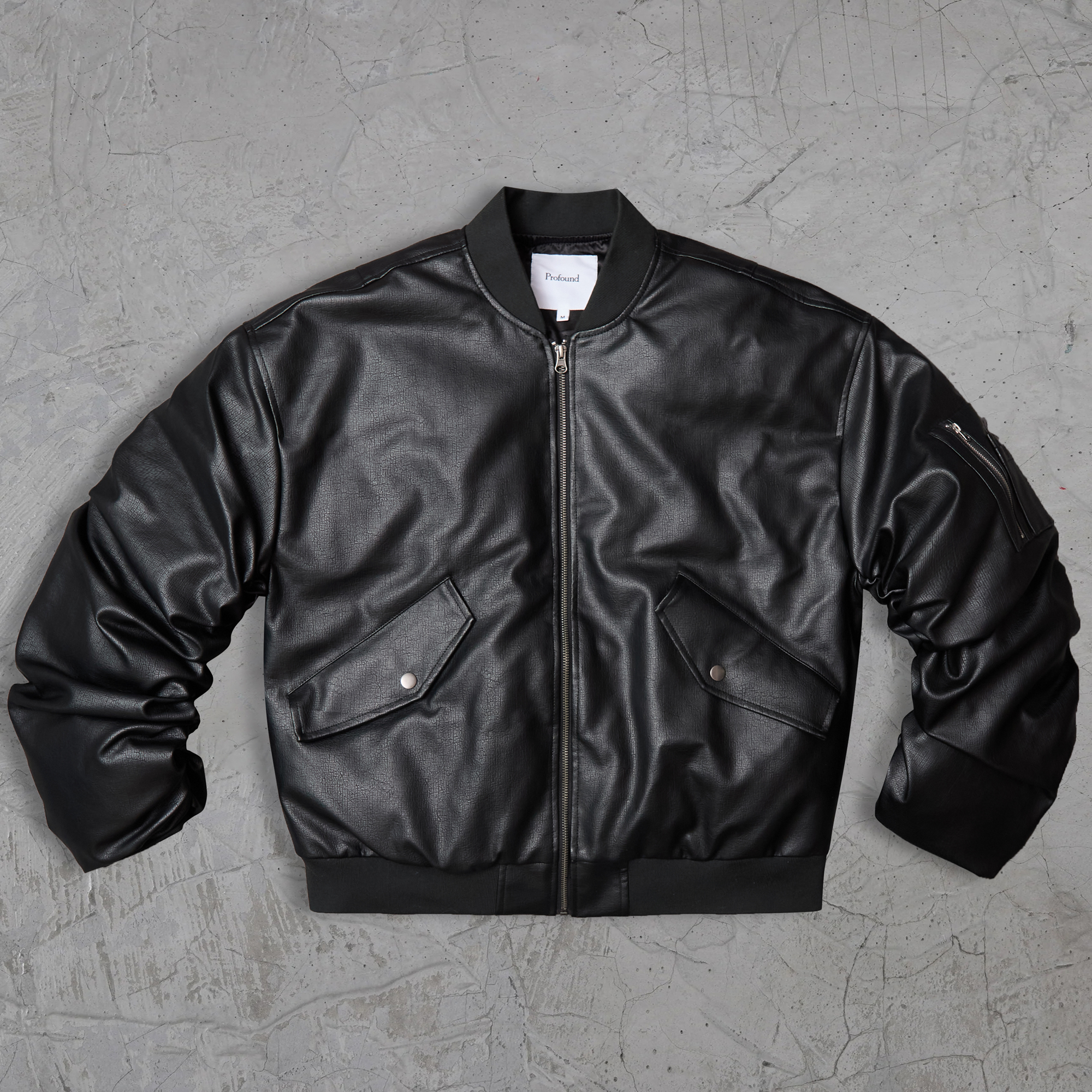 Profound Foundation支线 90白鸭绒 弯刀廓形爆裂纹MA1皮衣羽绒服