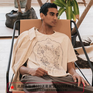 纽约设计师品牌Profound 钢笔素描宫廷风 花卉做旧破坏短袖T恤