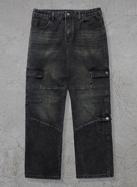 纽约潮牌profound foundation支线 洗水做旧复古风工装牛仔裤