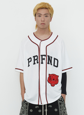 纽约潮牌Profound Foundation支线 虎头刺绣宽松短袖衬衫棒球衫