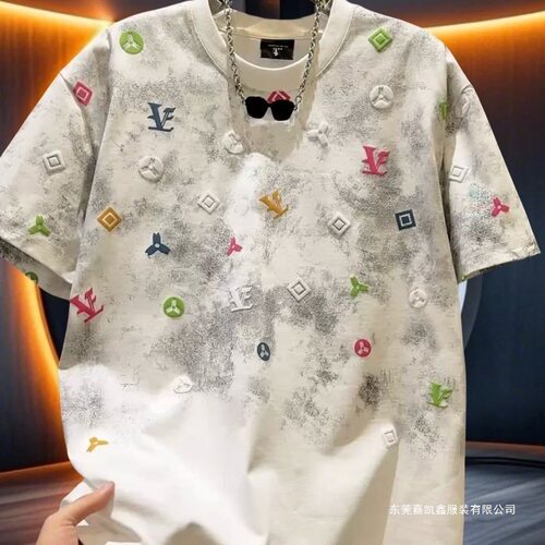 新品扎染发泡圆领T恤短袖男士2025时尚新款夏季潮牌轻奢半袖韩版