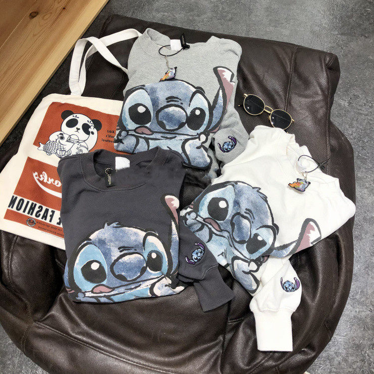 2026春秋季新款含棉套头卫衣男女同款薄款刺绣卡通印花圆领上衣女