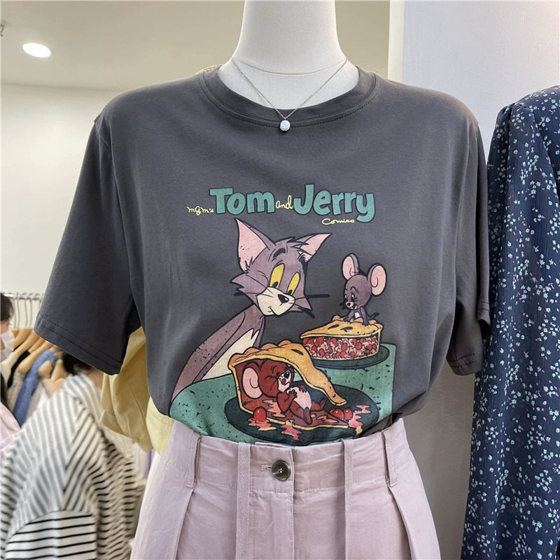 2026新款夏季纯棉短袖T恤女韩版宽松半袖套头圆领上衣服23114#