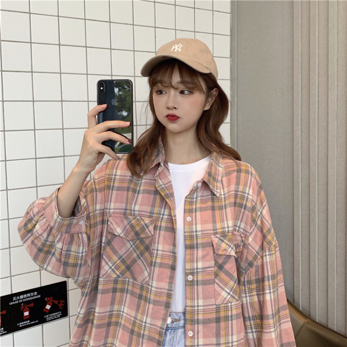2026春季新款格子衬衫女装上衣韩版宽松长袖港味洋气外套外穿