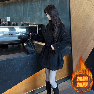 黑色加棉呢子大衣女秋冬2026新款 毛呢外套高级感小个子韩系气质