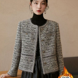 高级感粗花呢重工编织小香风外套2025新款女春秋加棉加厚短款上衣