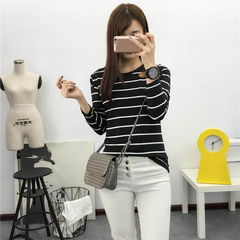 9.9女装2026秋装新款韩版条纹宽松显瘦女士学生长袖t恤女上衣