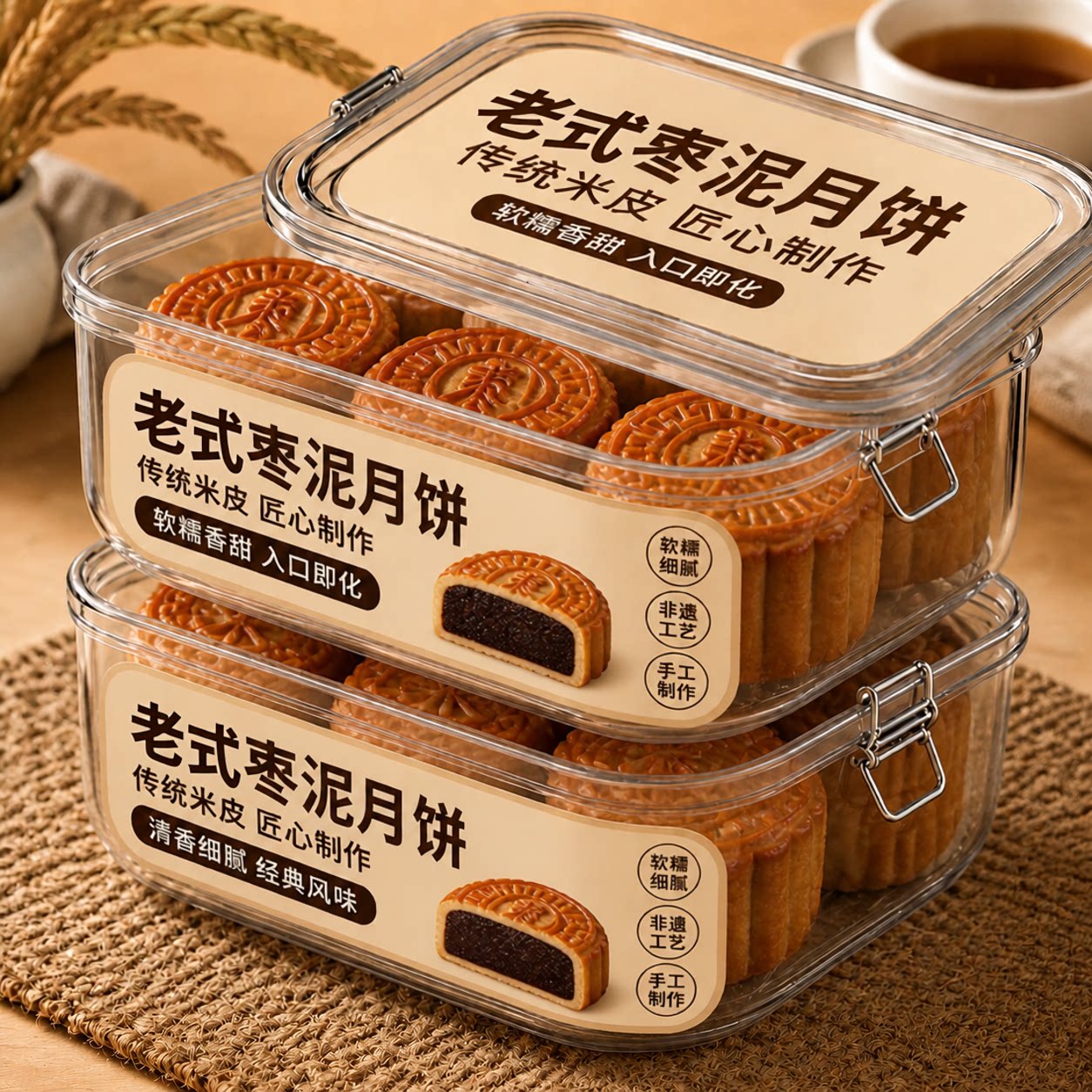 枣泥月饼老式官方旗舰店枣泥山楂中秋月饼山东老字号传统糕点礼盒图片