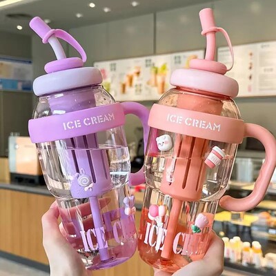 夏季冰霸杯高颜值女生巨无霸水杯奶茶杯带吸管茶漏大容量塑料水壶