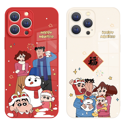 新年蜡笔小新全家福玻璃手机壳