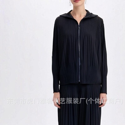 褶皱女装两件套拉链连帽衫长袖外套哈伦小脚裤时尚休闲三宅套装女