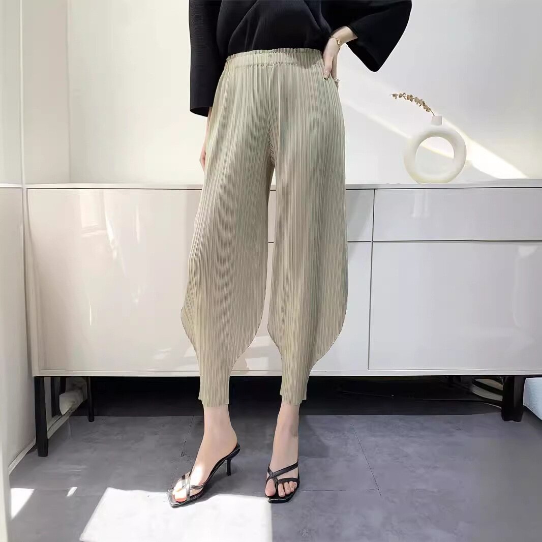 春夏裤子女阔腿裤小脚口九分裤舒适休闲高腰显瘦小众东南亚外贸