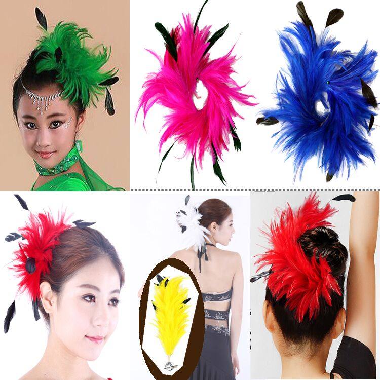 新娘造型发饰手工羽毛夹子头饰结婚舞蹈红色礼服配饰儿童演出头花