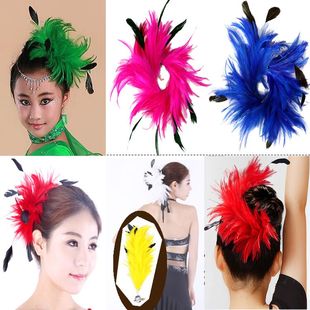 新娘造型发饰手工羽毛夹子头饰结婚舞蹈红色礼服配饰儿童演出头花