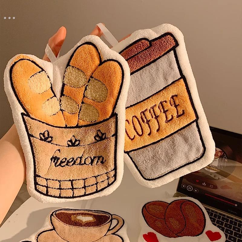 咖啡法棍擦手巾可爱挂式超强吸水加厚速干 干毛巾化妆室手帕厨房