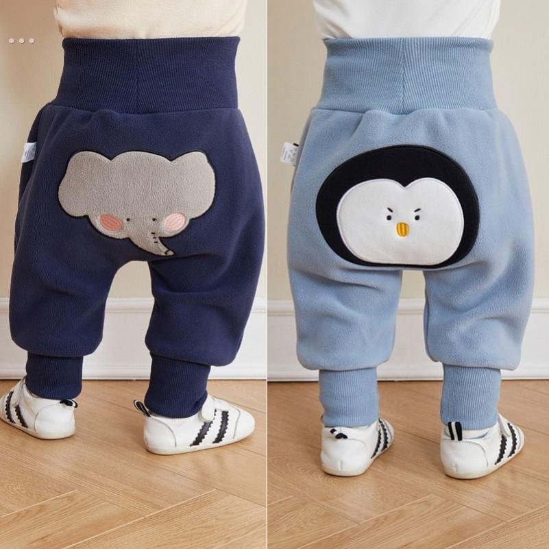 婴儿一体绒大屁屁裤宝宝长裤秋冬男女童高腰PP裤护肚保暖冬装童裤