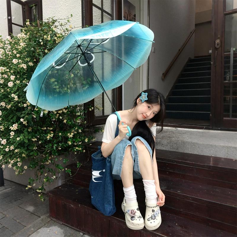 透明蓝色水母雨伞日系可爱清新可携式自动长柄学生雨伞女晴雨两用