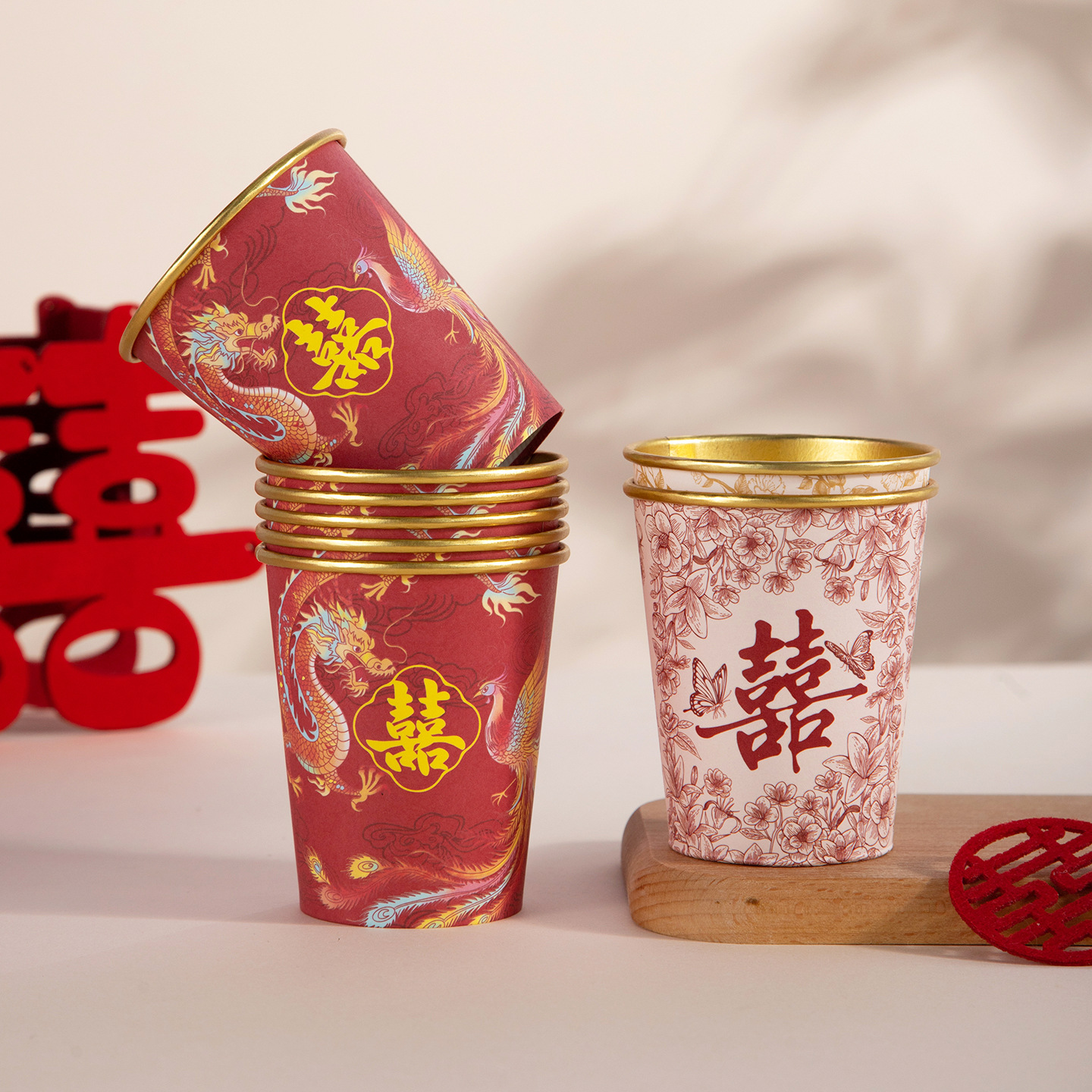 婚宴加厚一次性喜字结婚纸杯