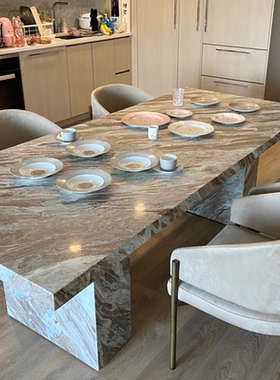 天然大理石餐桌长方形餐桌现代简约意式方餐桌紫罗兰天然大理石