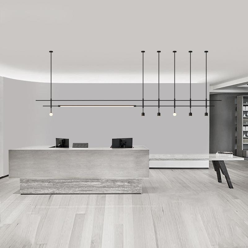 简约创意售楼部酒店会所工程灯具长条吧台超长办公区接待前台吊灯