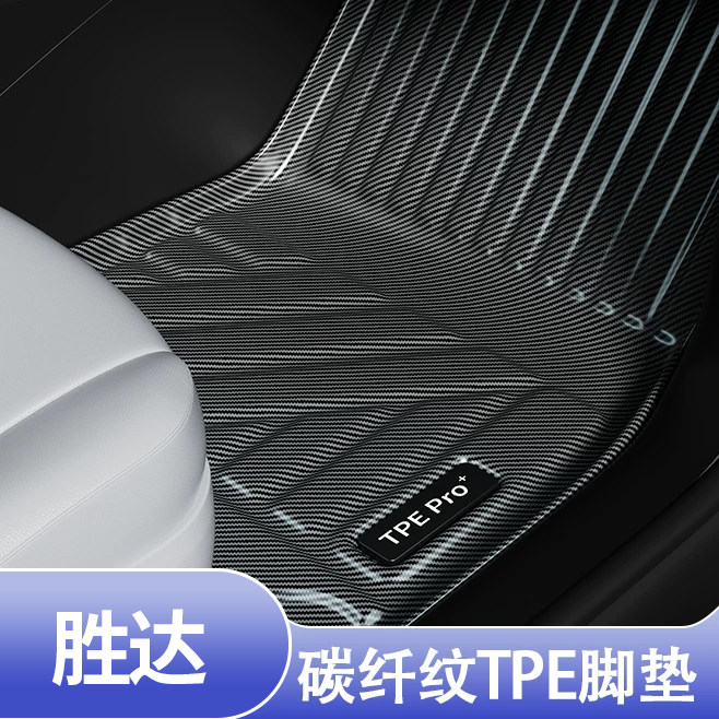 适用现代胜达汽车脚垫内饰碳纤纹TPE专用改装饰配件全包围垫用品