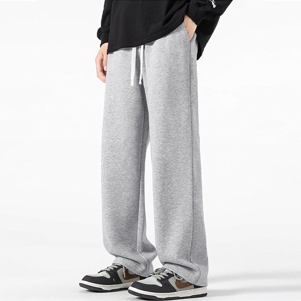 美式重磅华棉秋季男宽松直筒灰色长裤卫裤基础款松紧百搭潮流裤子