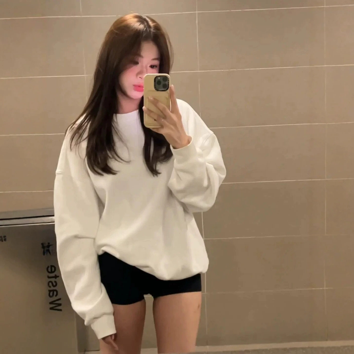 白色加绒重磅美式卫衣女春秋宽松早秋长袖外套加绒加厚秋冬上衣
