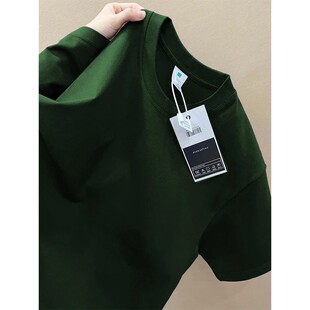 墨绿色重磅硬挺t恤男生夏季磨毛小领口正肩短袖二本针纯棉半截袖