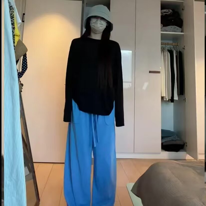 早秋韩系简约黑色休闲百搭韩版长袖上衣女柔软显瘦纯色打底t恤