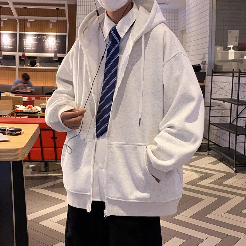 重磅连帽宽松卫衣男秋冬季新款美式潮牌休闲拉链开衫男装外套纯色