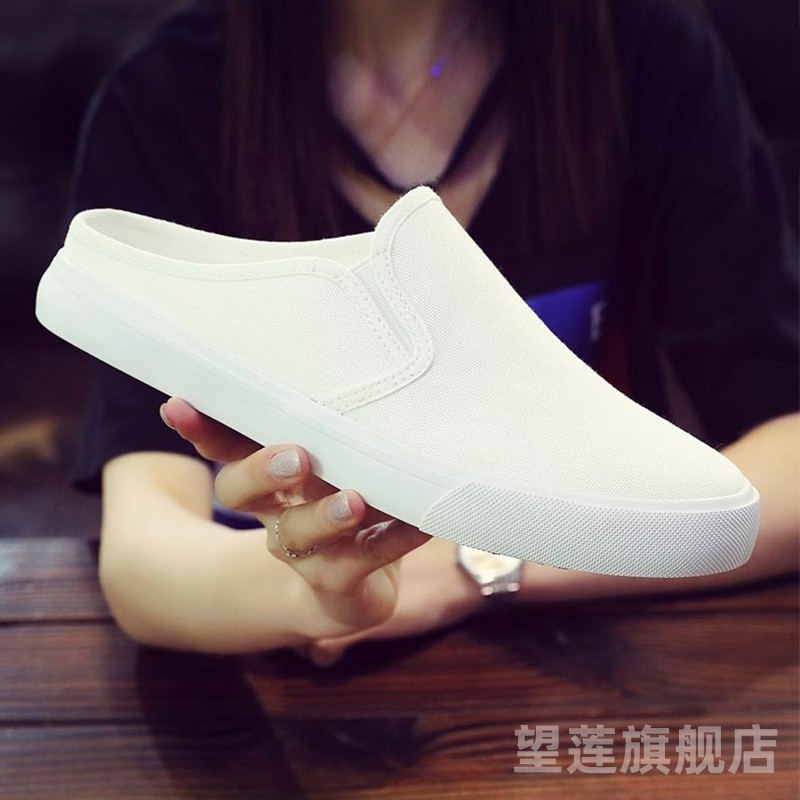 无后跟半拖鞋男式布鞋2025夏季男鞋潮一脚蹬懒人鞋套脚小白鞋