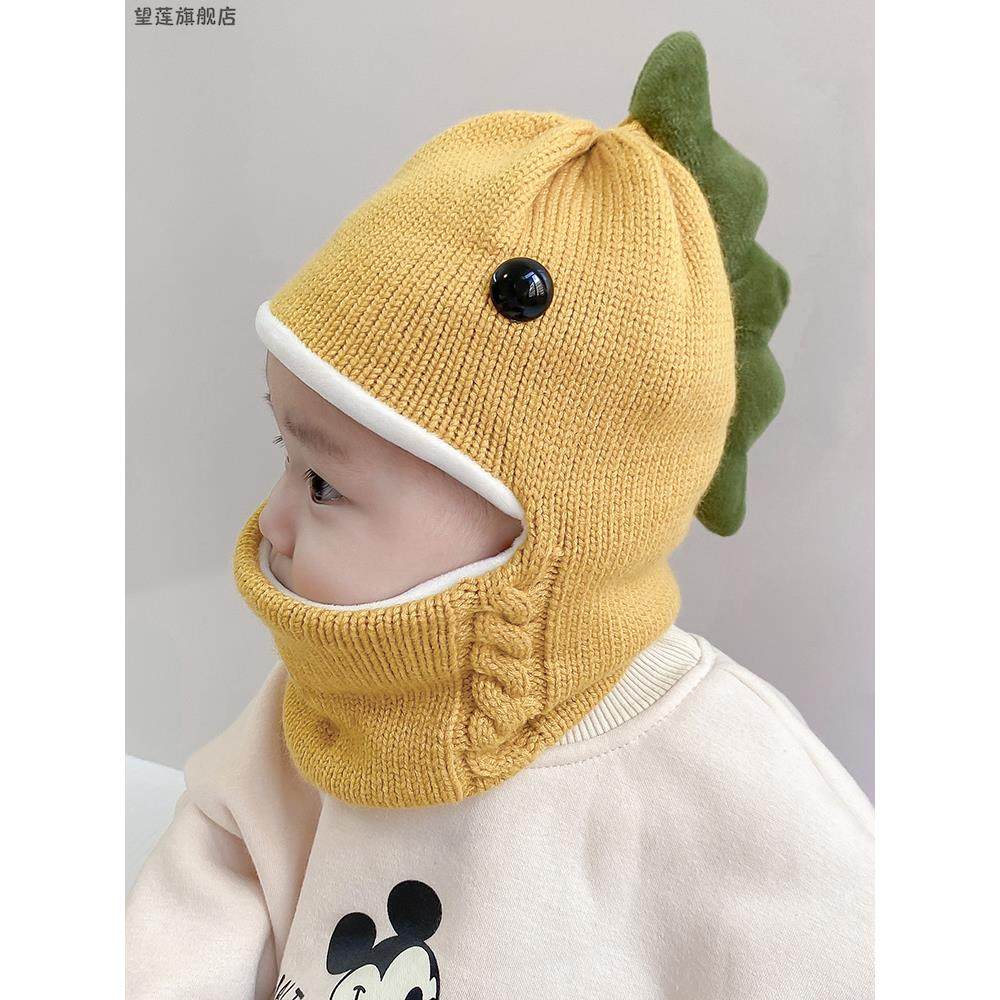 宝宝帽子秋冬围脖一体帽婴儿针织毛线帽可爱超萌儿童加绒加厚保暖