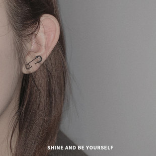 S925银别针耳钉2021年新款 耳环男耳夹女气质高级感冷淡风纯银耳饰