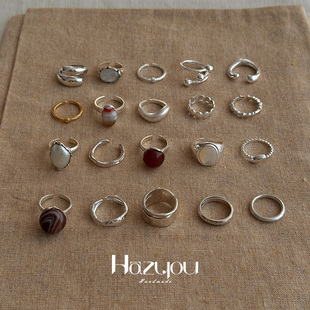 Hazyou 纯银戒指合集小众设计S925/990珍珠开口闭口简约男女情侣