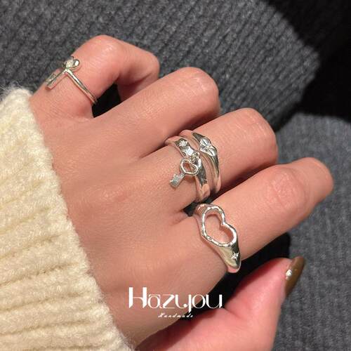 HAZYREALS990银手工镂空爱心戒指
