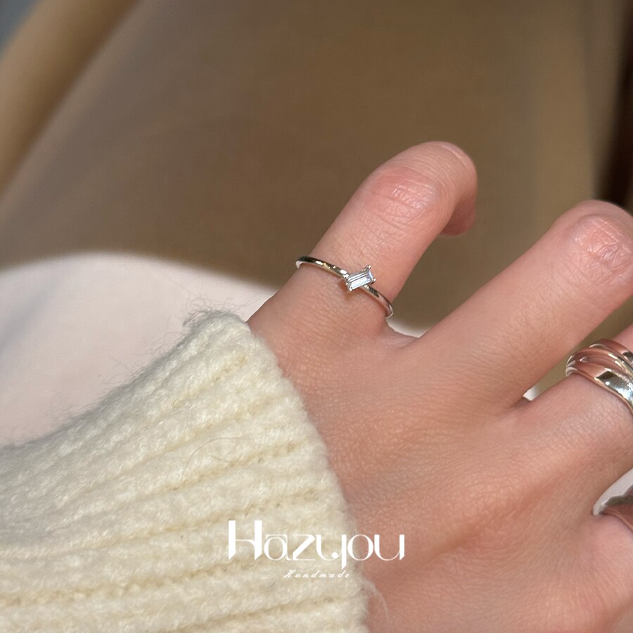 S925银方糖锆石戒指简约百搭