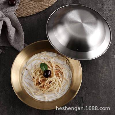 式不锈钢小龙虾盆加韩厚草帽盘圆菜汤盘盘深盘GJE意面沙拉盘工厂