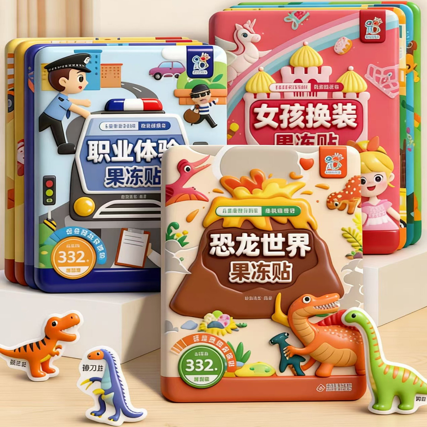 儿童果冻贴纸书动物恐龙卡通趣味贴贴画03-6岁幼儿园早教益智玩具