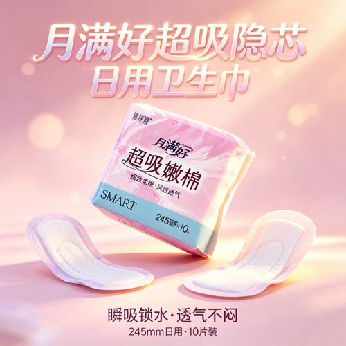 月满好卫生巾超吸柔薄245mm日用少女姨妈巾瞬吸隐芯透气不闷亲肤
