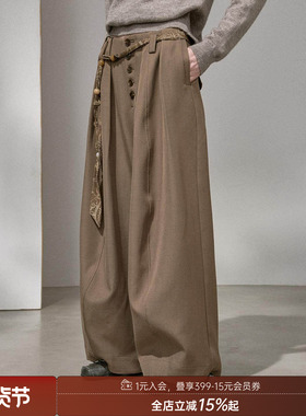 DIDDI MODA纽扣打褶休闲裤宽松直筒纯色垂感工装裤2025新款冬