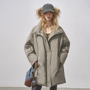 DIDDIMODA 韩版中长款重工防风派克90鹅绒宽松羽绒服鹅绒服冬季