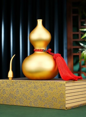 铜欣祥黄铜《大吉大利葫芦》桌面摆件24K真金表面客厅商务礼品