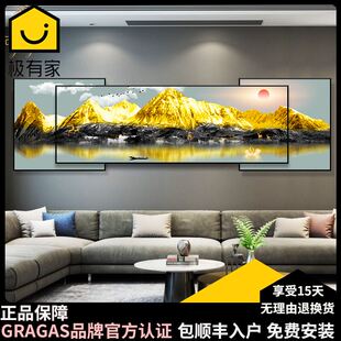 现代轻奢客厅装 饰画沙发背景墙挂画高档简约大气三联背靠金山壁画