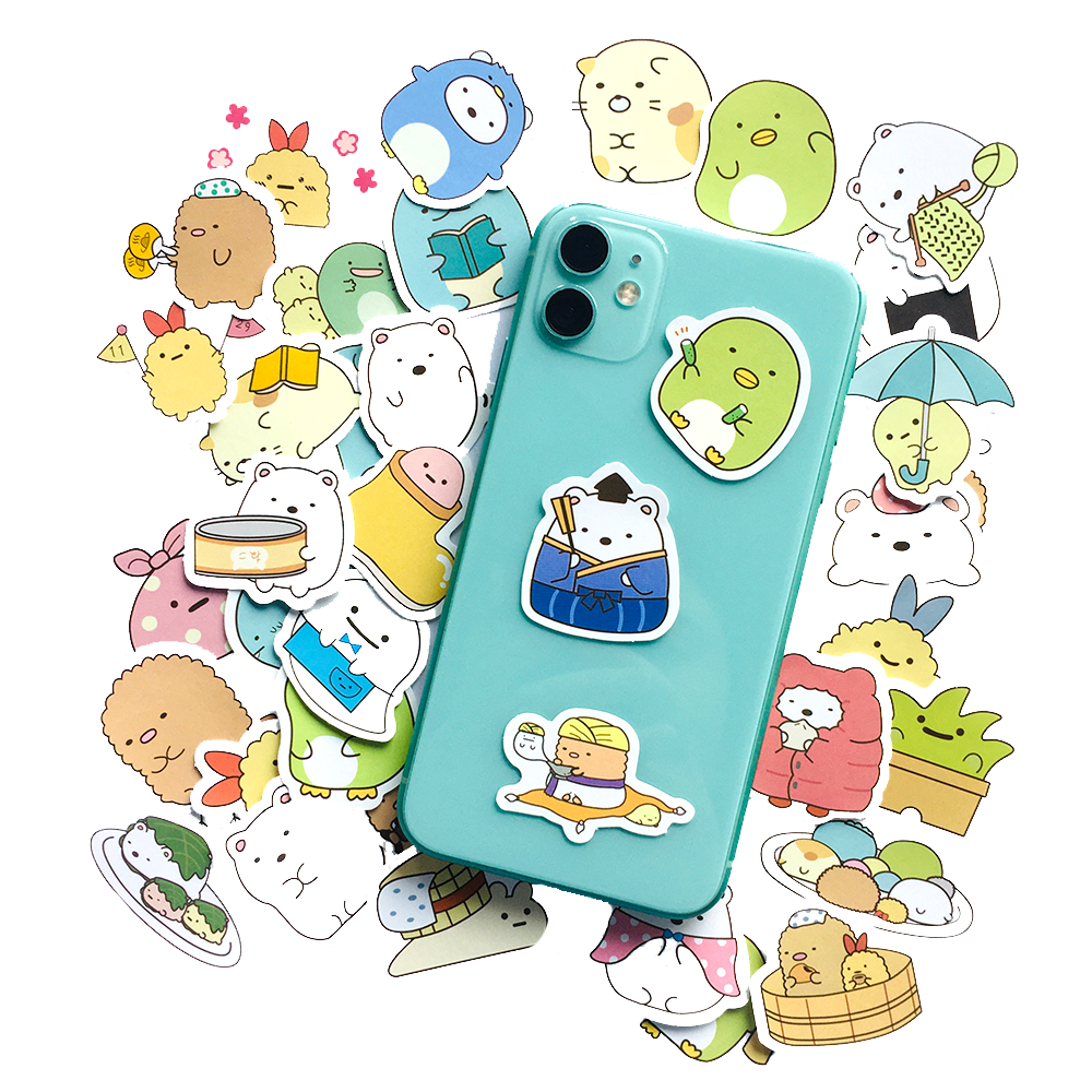 50张角落生物卡通可爱防水装饰贴画电动车平板笔记本手账充电宝电脑