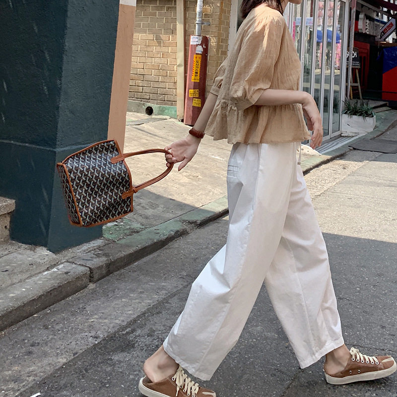 休闲纸袋裤女春季高腰宽松九分萝卜裤宽松显瘦慵懒风休闲哈伦裤子