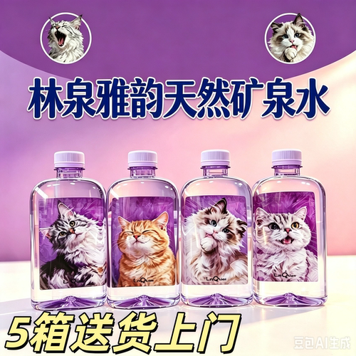 林泉雅韵天然矿泉水喵星人锶型天然弱碱饮用水GB8537新水源整箱